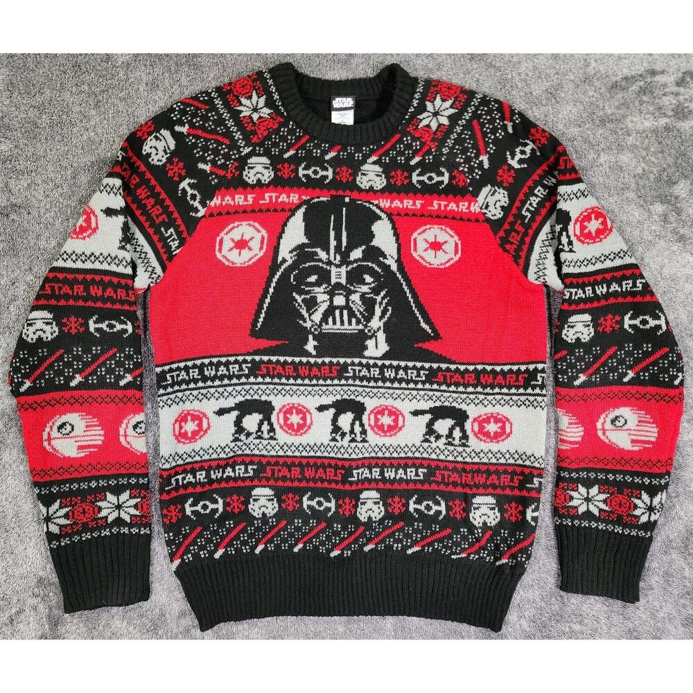 Star Wars Sweater Mens Medium Black Darth Vader Christmas Knit Pullover Graphic